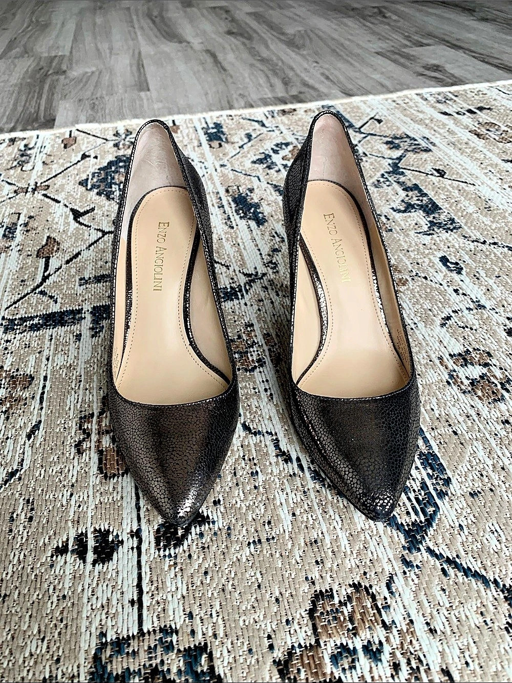 Enzo Angiolini Pewter Metallic Leather Pointed Toe Heels